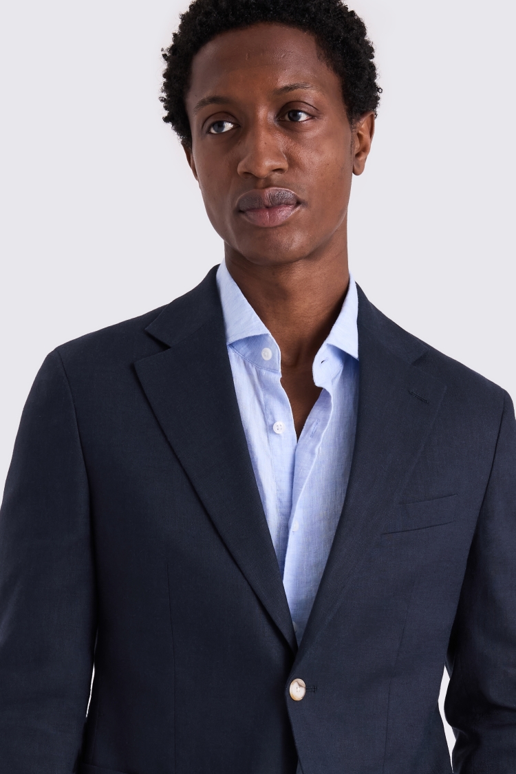 Slim Fit Navy Matte Linen Jacket
